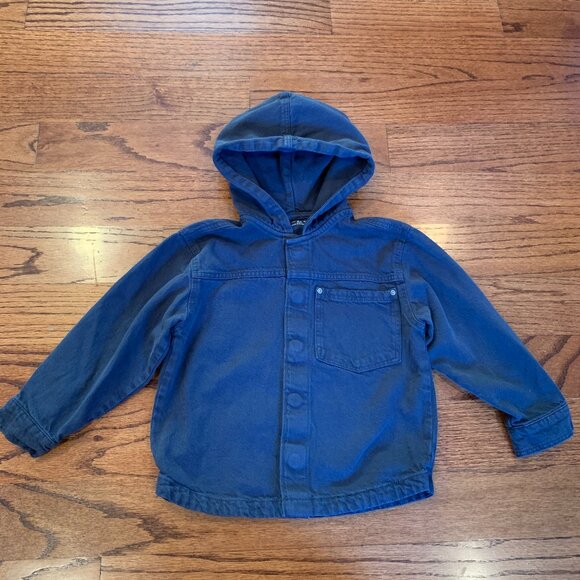 Zara Boys Hooded Navy Blue Snap Closure Denim Jacket MSRP $45 | Size 3-4 Years - Picture 2 of 13